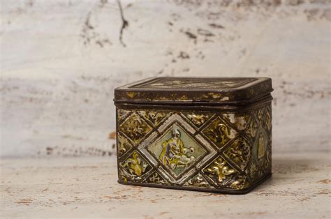 antique metal box with lid